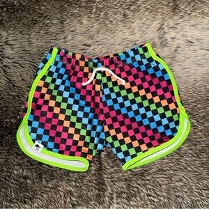 George Hats Neon check track style swim shorts toddler boy size 3/4 years VGUC